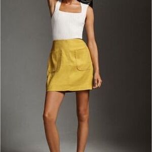 Anthropologie Maeve Yellow/Green A-line Skirt with Front Pockets